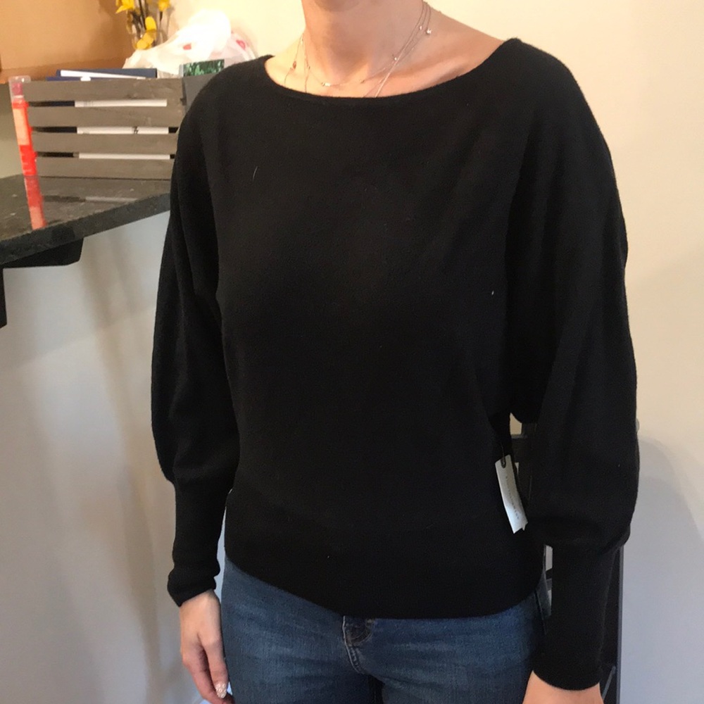 Anthropologie black sweater with puff sleeves